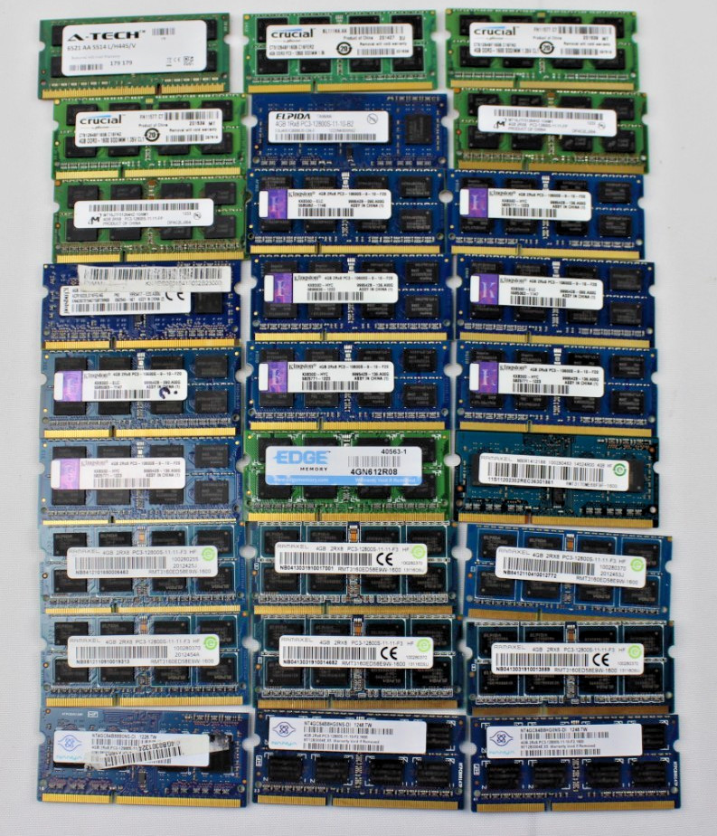 Lot of 24 (96GB) Various Brands 4GB 2Rx8 PC3-10600S & 12800S DDR3 SODIMM Laptop