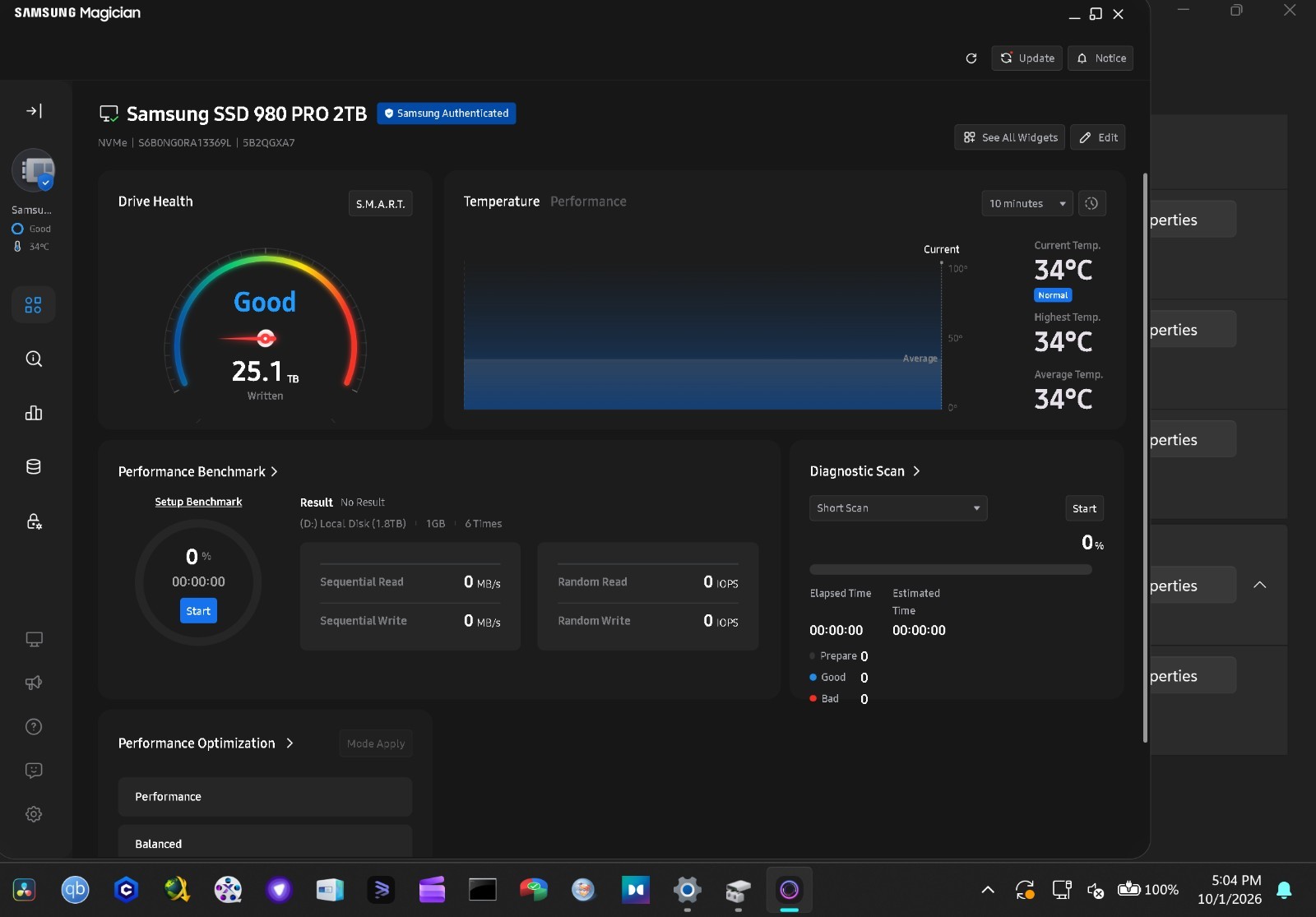Samsung 980 pro 2TB (VERY LOW 25 TBW USAGE WITH DIAGNOSTICS AVAILABLE) 