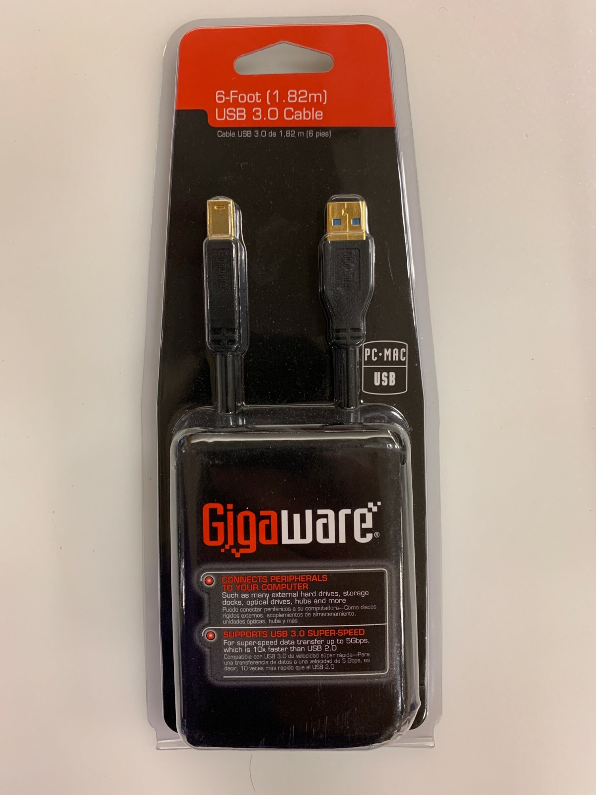Gigaware Gold-Plated 6-Foot USB 3.0 Cable (2601524) USB-A TO USB-B - PC OR MAC