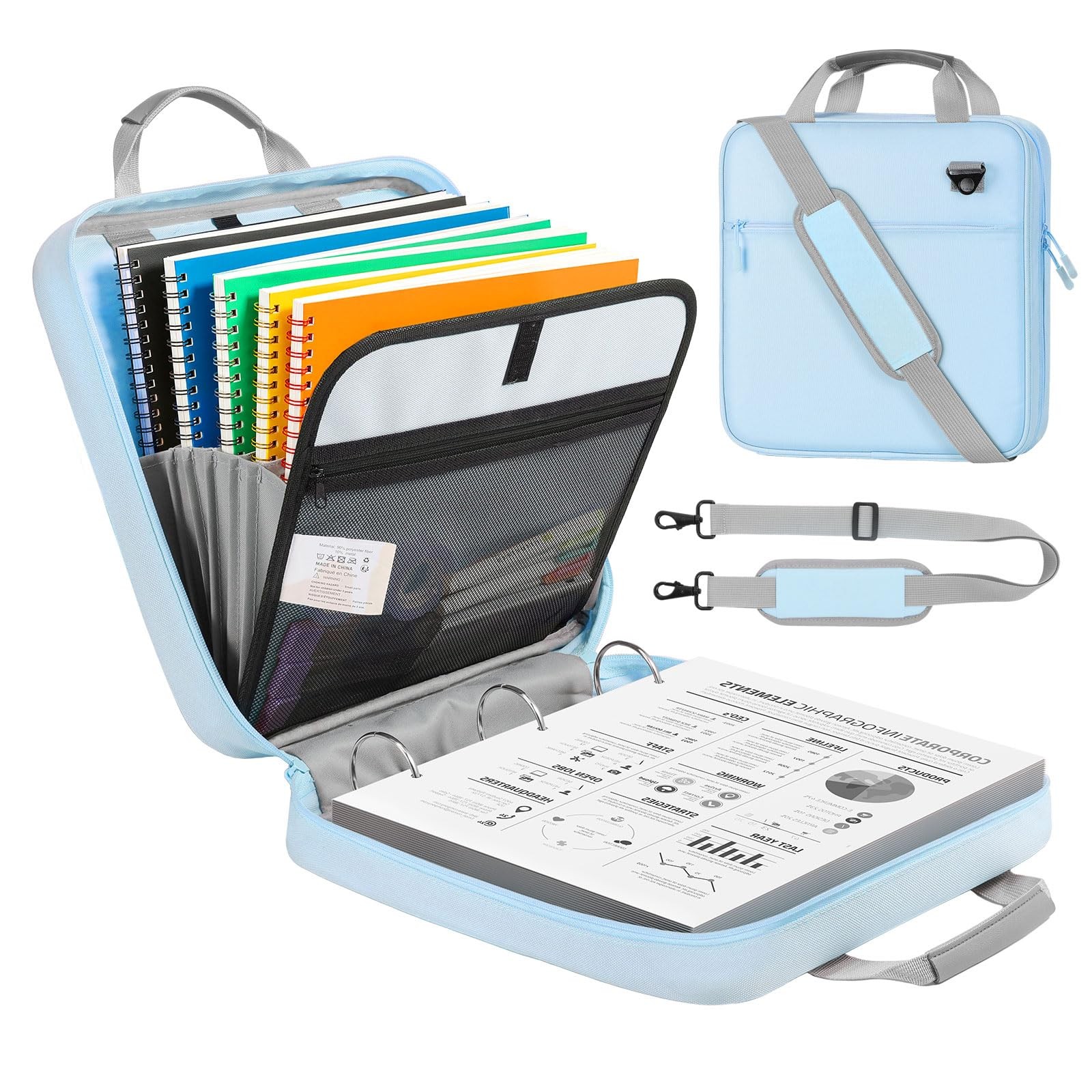 3 O Ring Zipper Binder 2 Inch 5 Tab File Folders 500 Sheets Blue MoKo