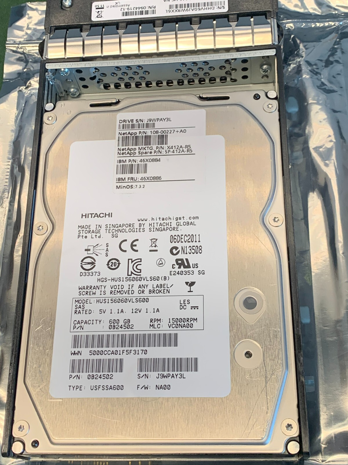 NetApp X412A-R5 (108-00227+AO / HUS156060VLS600) - NetApp 600GB 15K 6G SAS HDD
