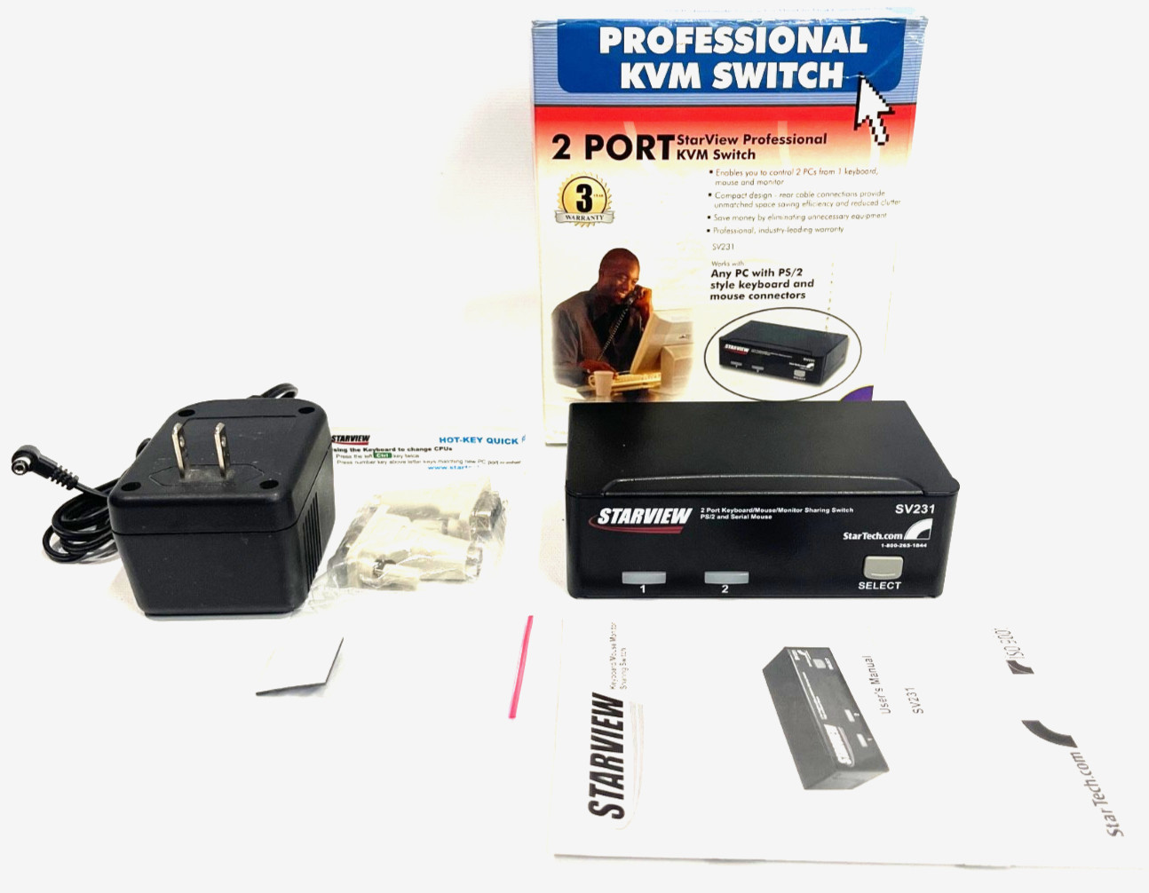 StarTech SV231 StarView 2-Port KVM Switch Tested Working Excellent Condition
