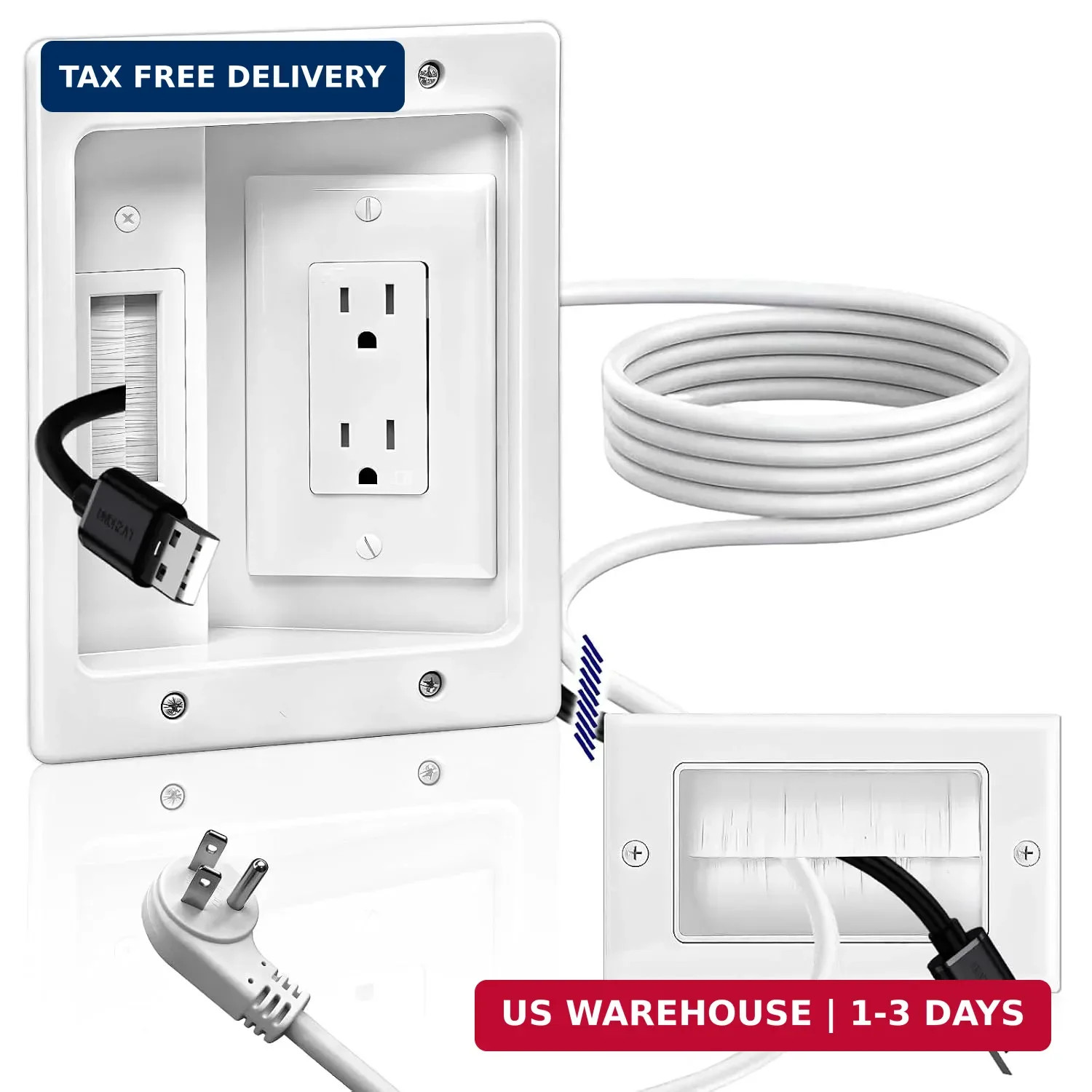 Nearza in Wall Cable Management Kit with Recessed Outlet 9FT Power Cord Fits All