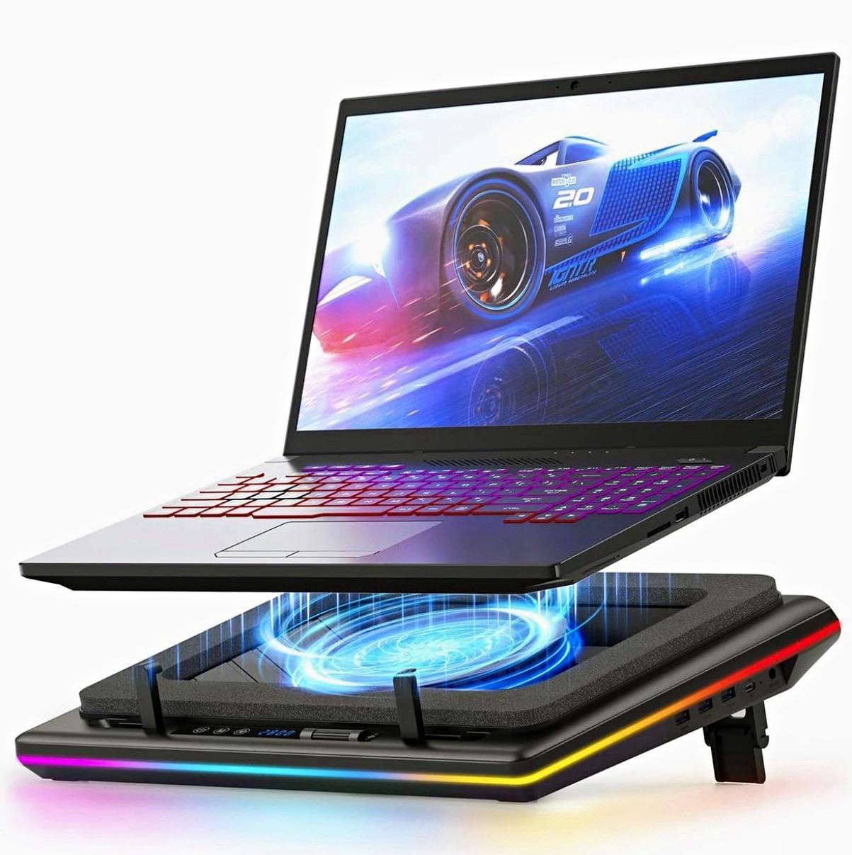llano V10 Laptop Cooling Pad RGB Lighting 1 Fan Black for 15.6 in Laptop