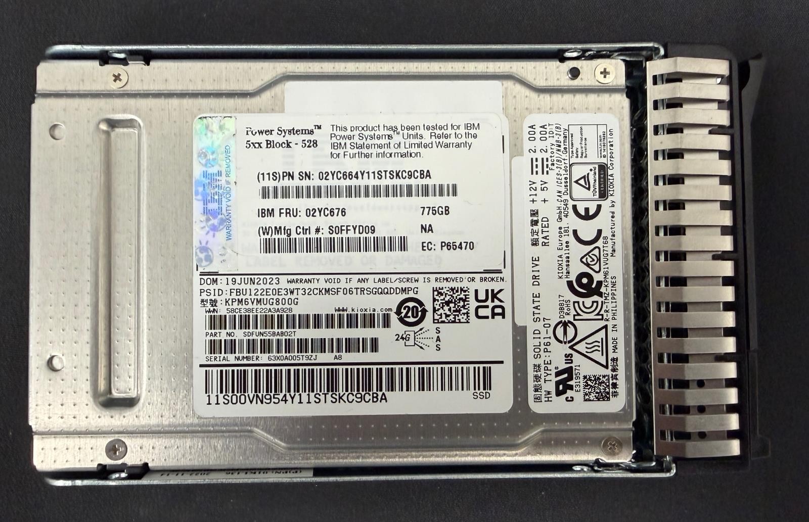 Lot of 6 IBM 775GB 24G SAS 2.5" Enterprise SSD FRU 02YC676 SDFUN55BAB02T 90%+