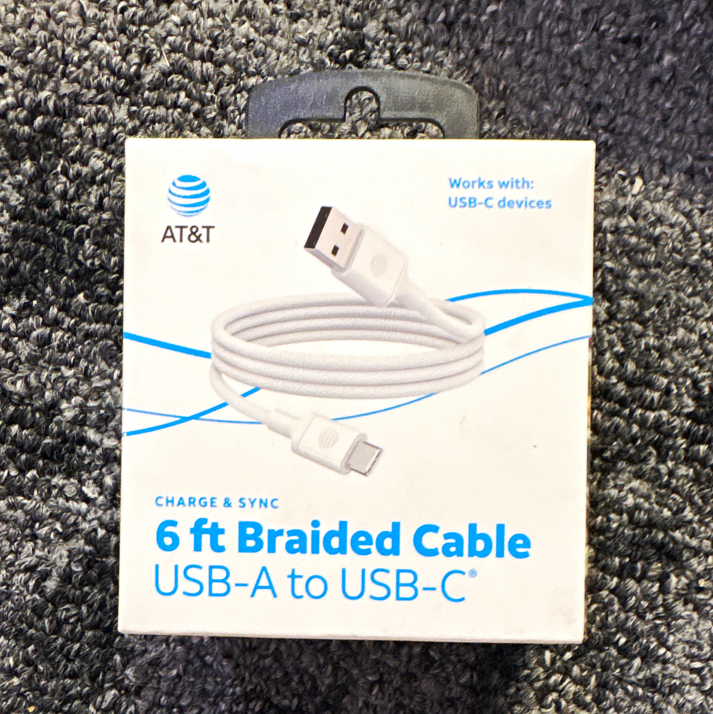AT&T Braided USB-A to USB-C Charge & Sync USB Cable 6 ft White