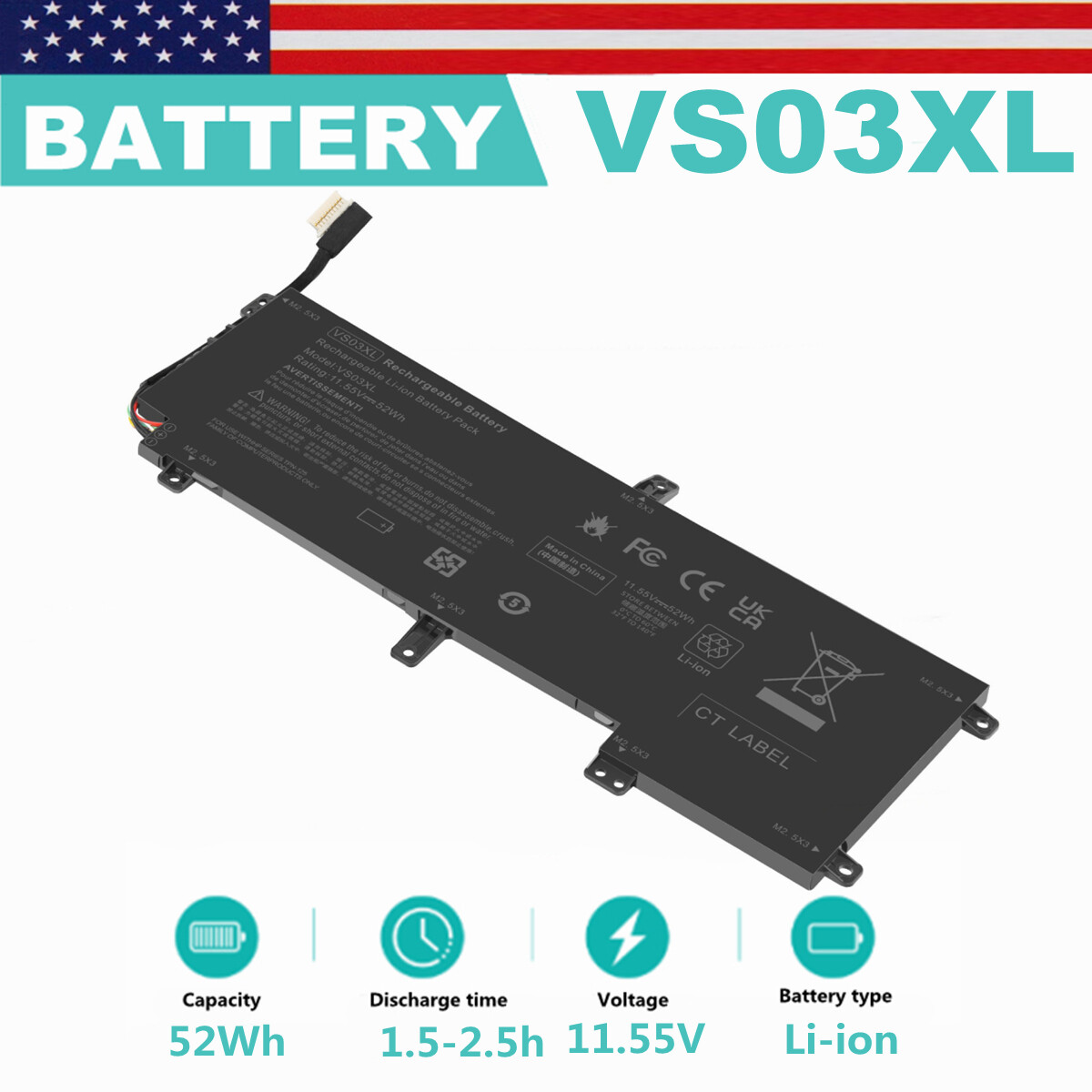 Battery VS03XL For HP ENVY 15.6" 15-AS000 15-AS014wm 849313-850 849047-541 52Wh