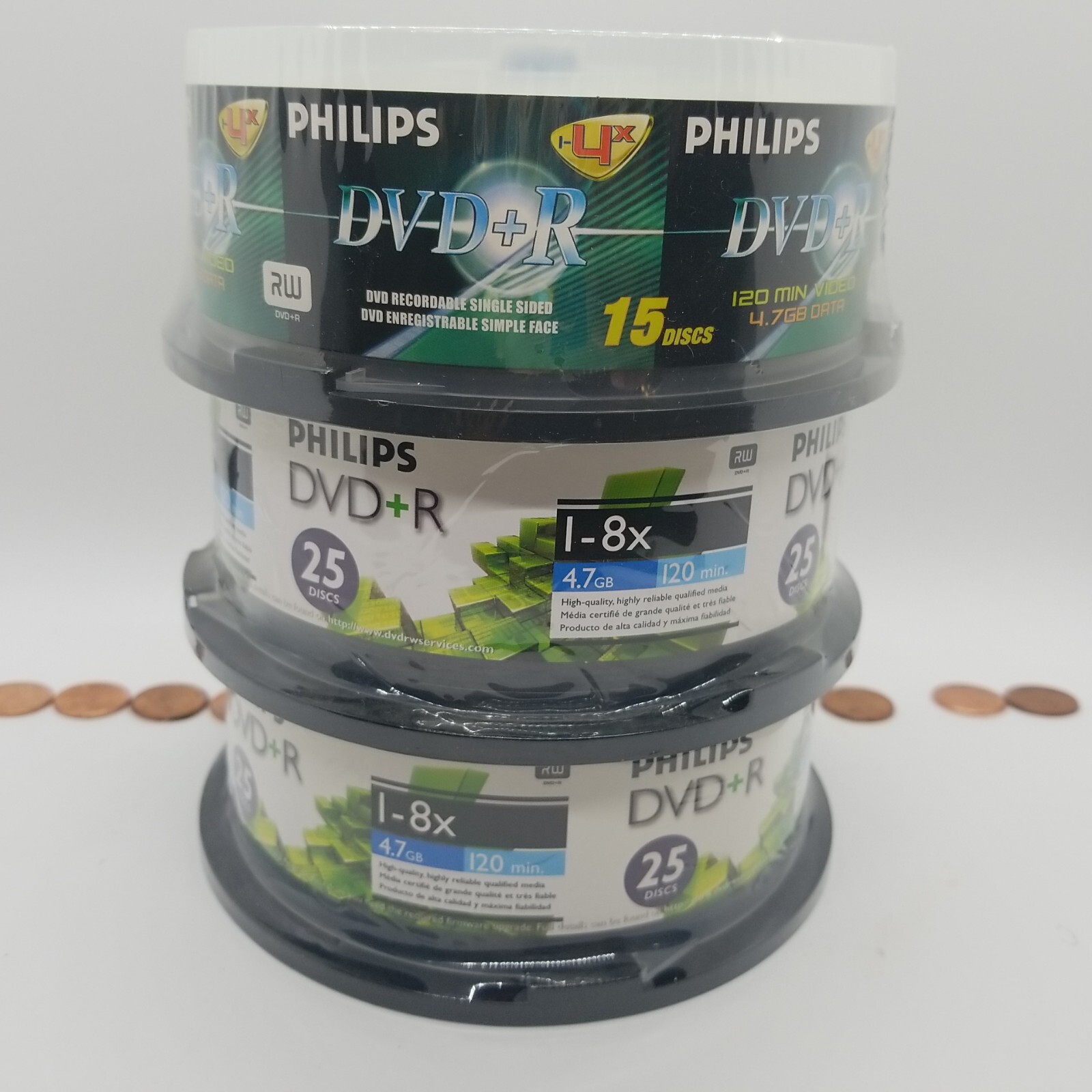 65 TOTAL count PHILIPS DVD+R DVDR 1-4x 15 Discs Blank Media 4.7GB 120Min 3 Cases