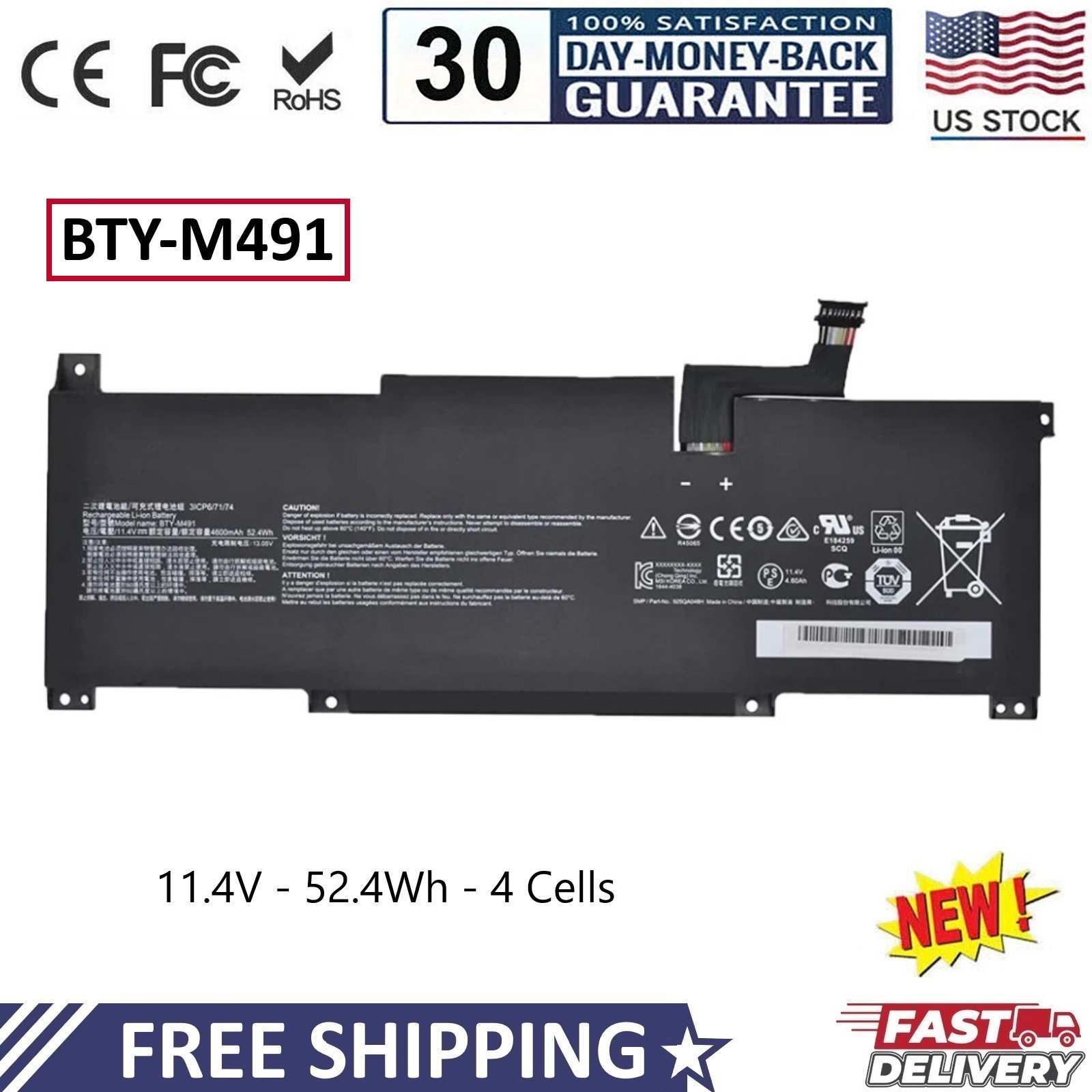 ✅NEW BTY-M491 Battery For MSI Modern 15 A10M A11M Summit B15 A11M Stealth 15M