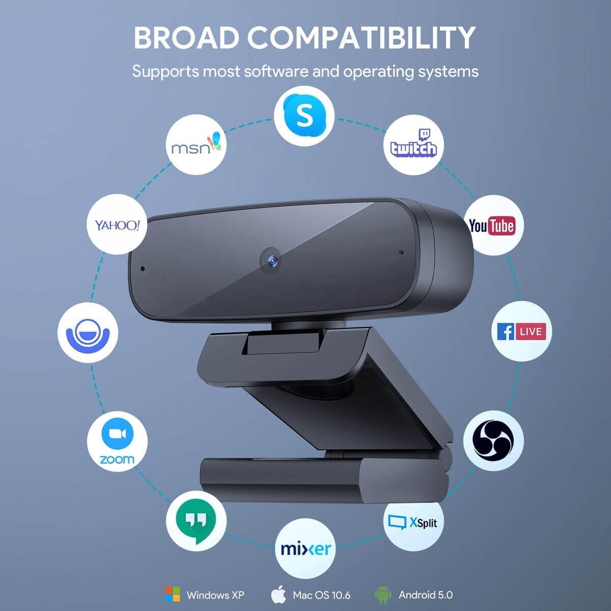 For PC Mac Full HD Plug & Play 1080P Autofocus Webcam Web Camera w/ Microphones