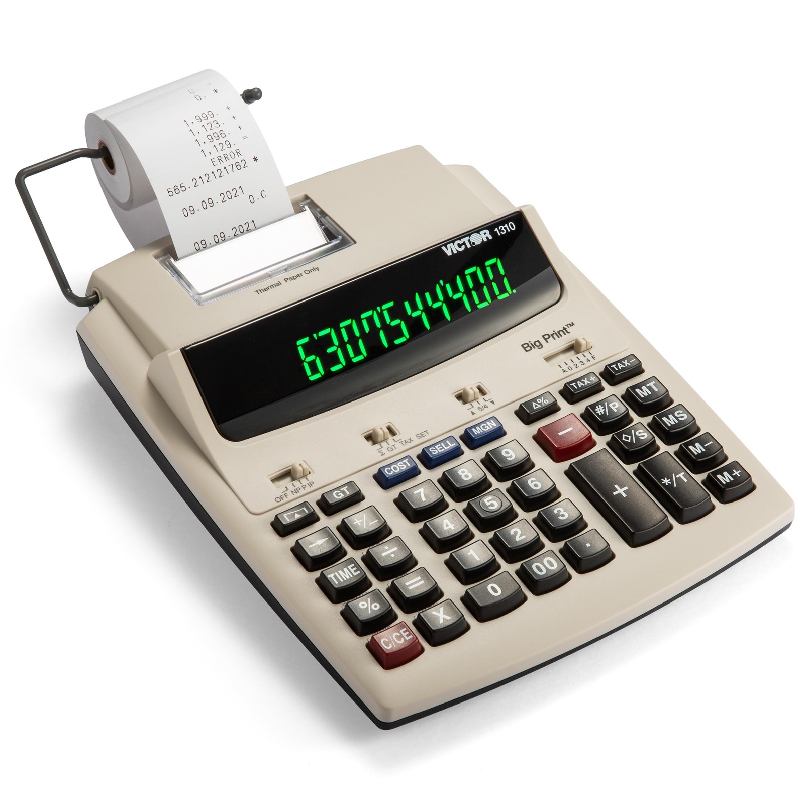 Victor 1310 Big Print Printing Calculator, 12-Digit 2.5" x 7.8" x 10", White