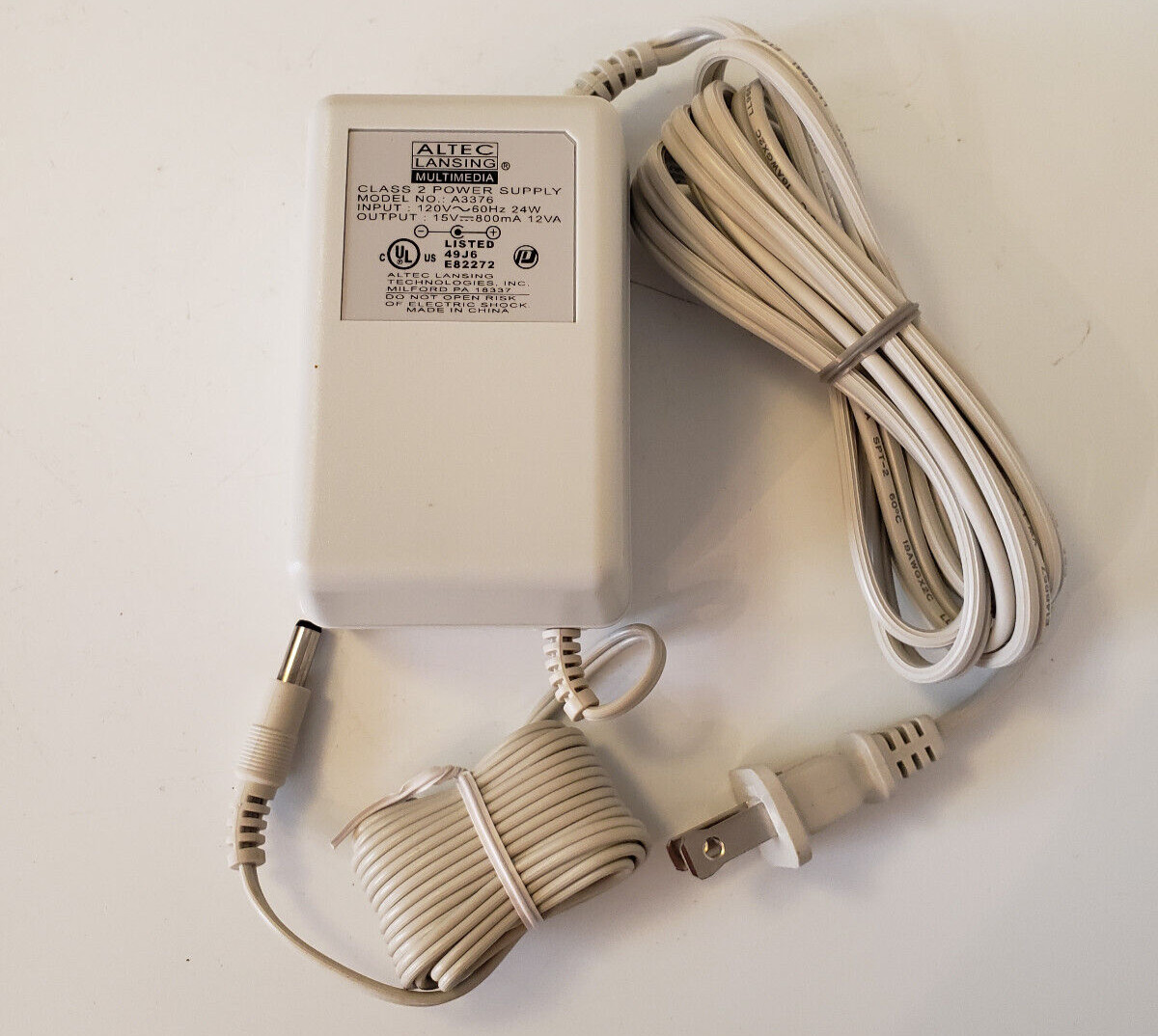 Altec Lansing Power Supply Model A3376 15V 800 mA Output 12VA
