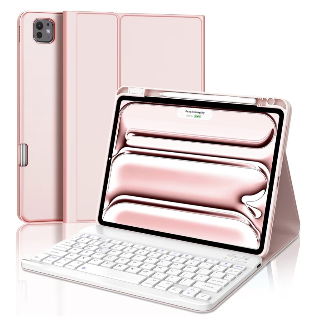 Keyboard Case for iPad Pro 11 Inch M4, 2024 Magnetic Detachable, Pink