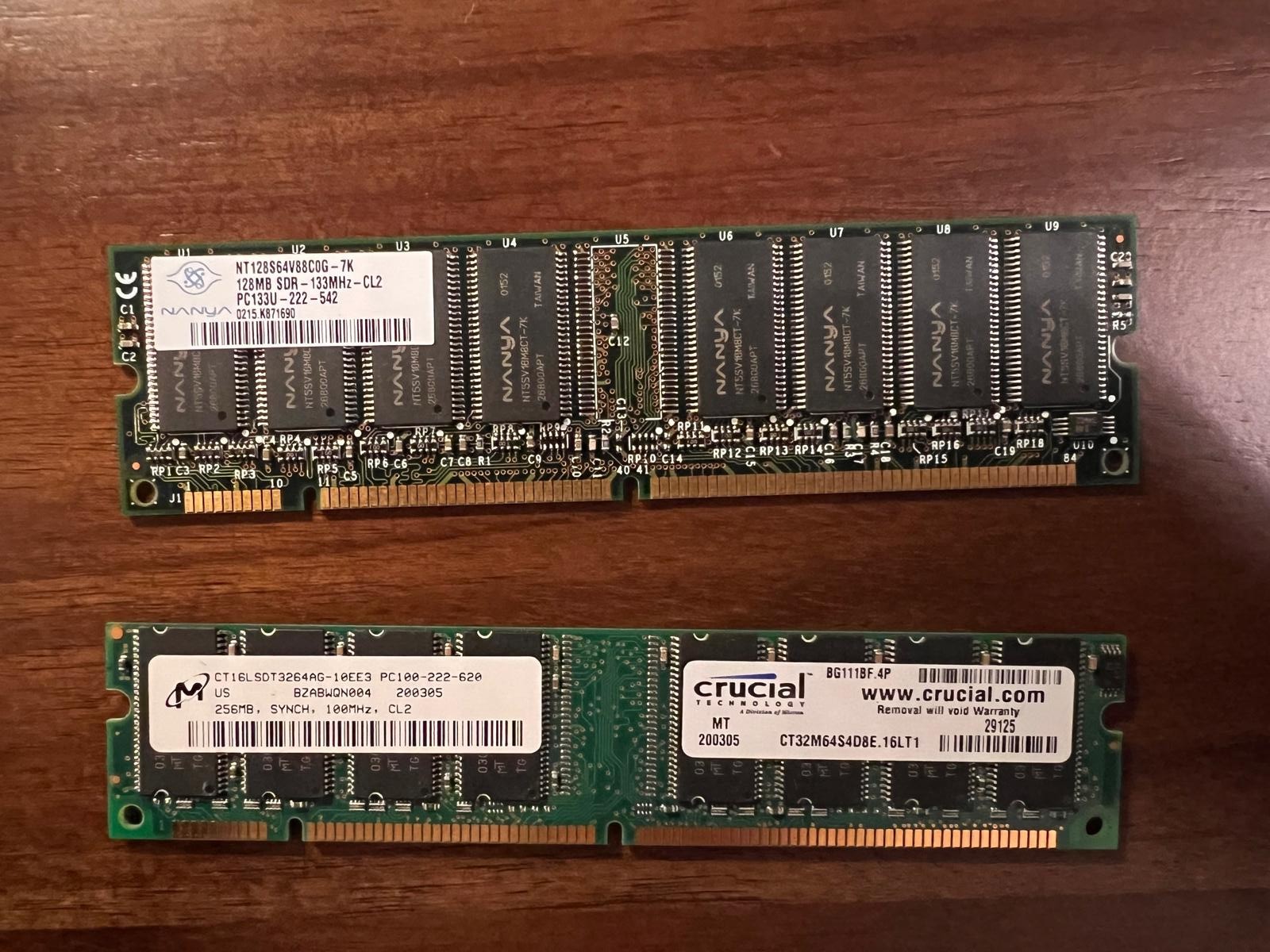Nanya 128MB NT128S64V88C0G + Crucial 256MB Laptop RAM Bundle CT16LSDT3264AG