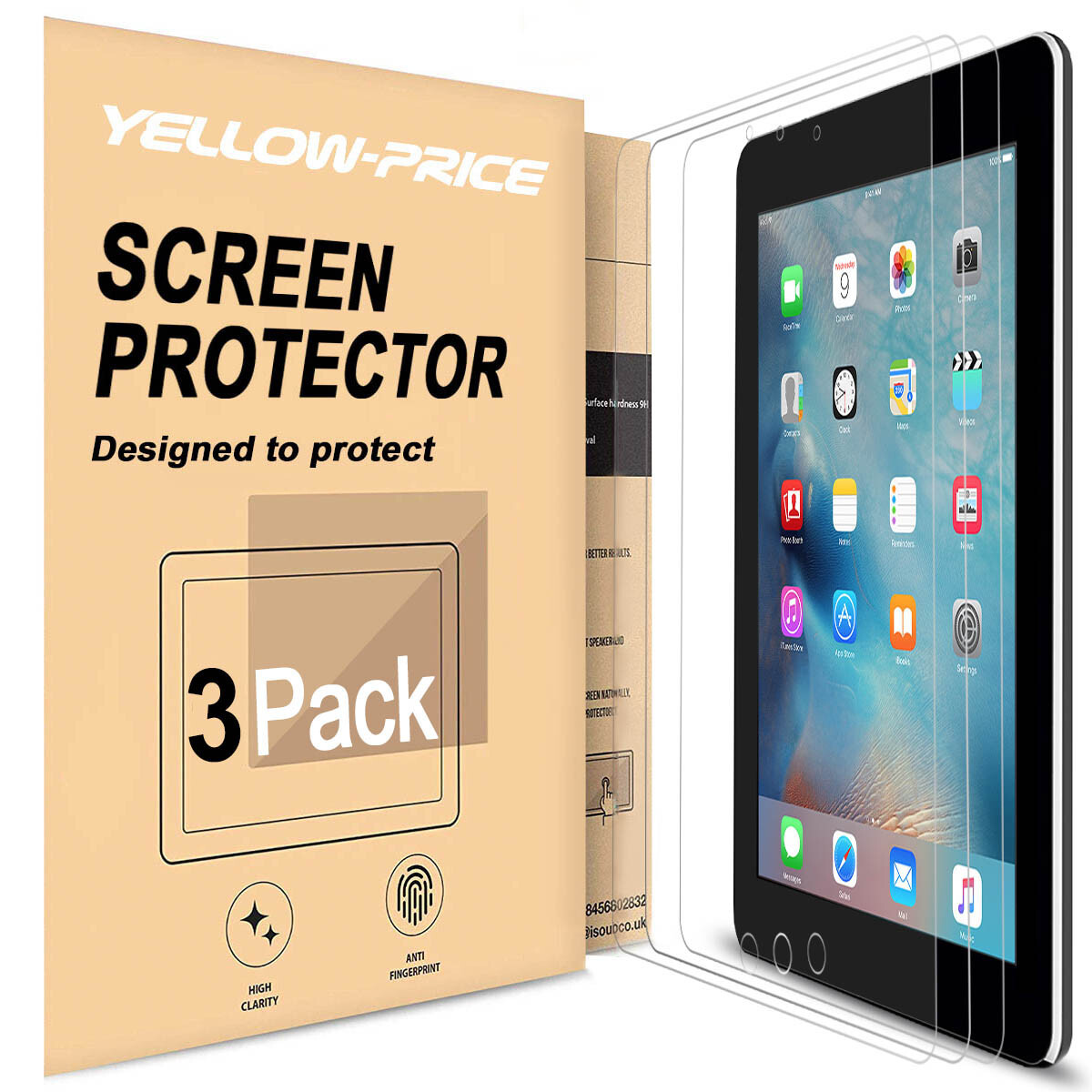 3PACK Ultra HD Clear Screen Protector Fits iPad Pro 12.9"/iPad 4, PET Film Cover