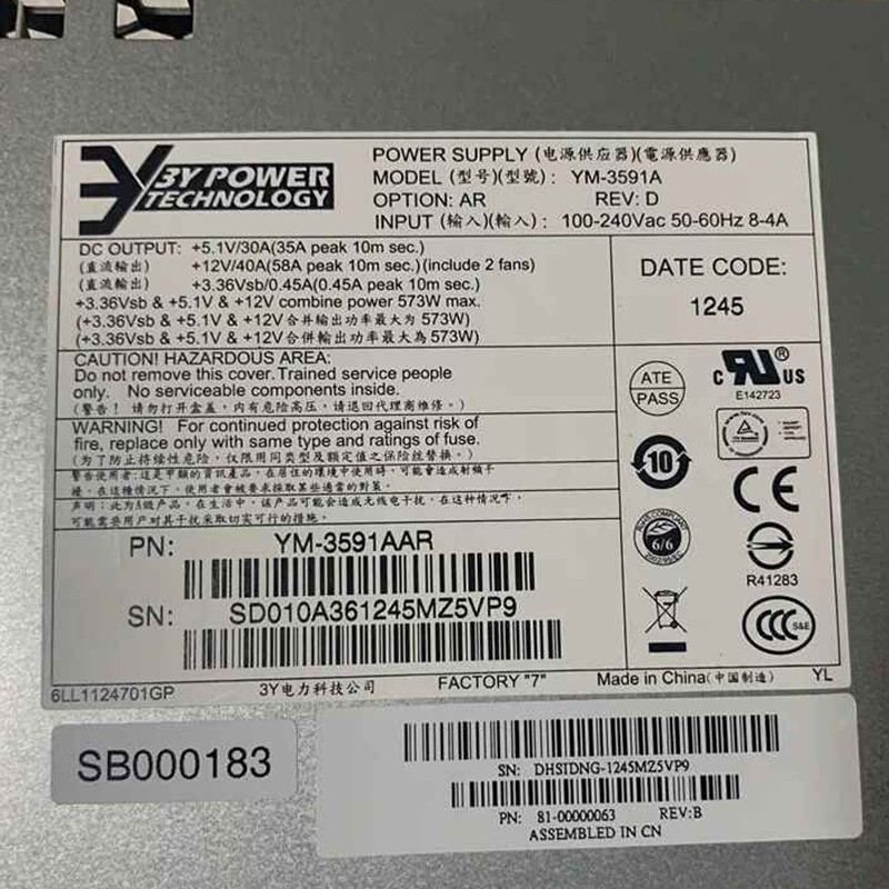 For HP 592267-001 P2000G3 MSA2000 YM-3591A 573W Server Power Supply 100% Tested