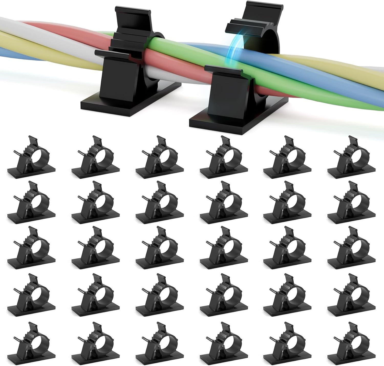 30Pcs Black Wire Clips,Self Adhesive Cables Clips Cable Organizer