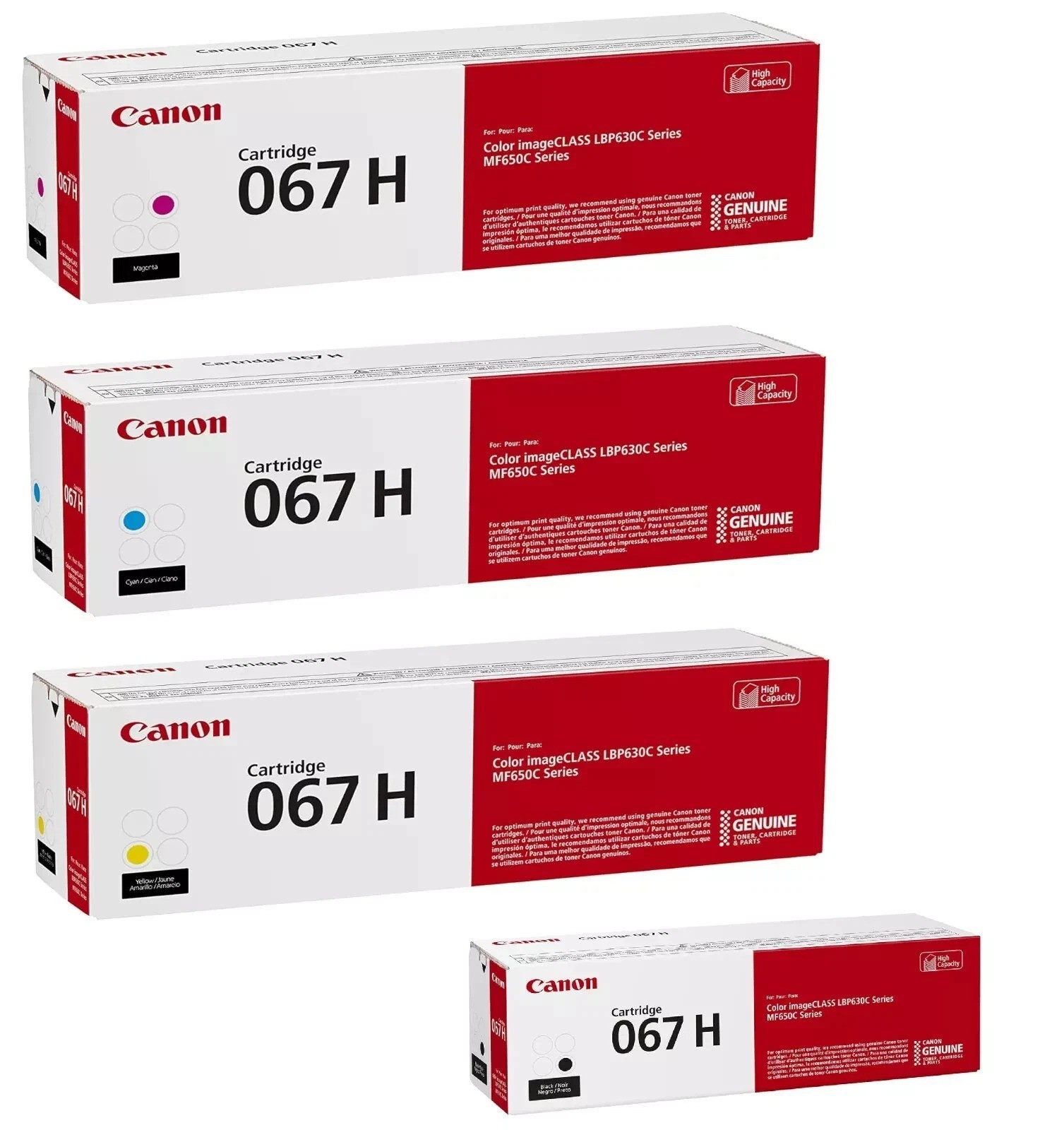 Genuine Canon 067H High Yield Toner Set Black Cyan Magenta Yellow CMYK