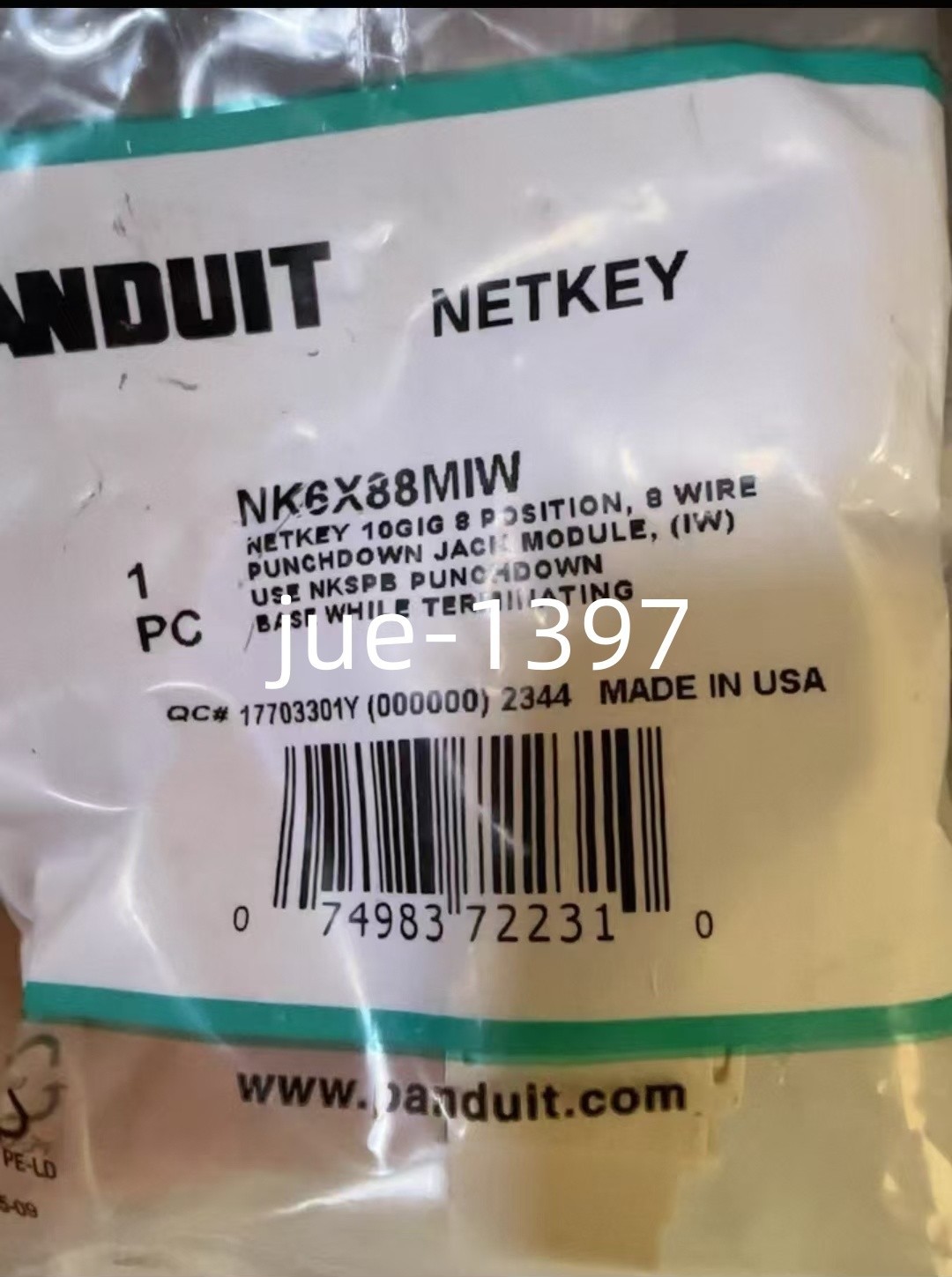 Panduit NetKey NK6X88MIW Cat6a Keystone Jack White Module (Qty 50) 