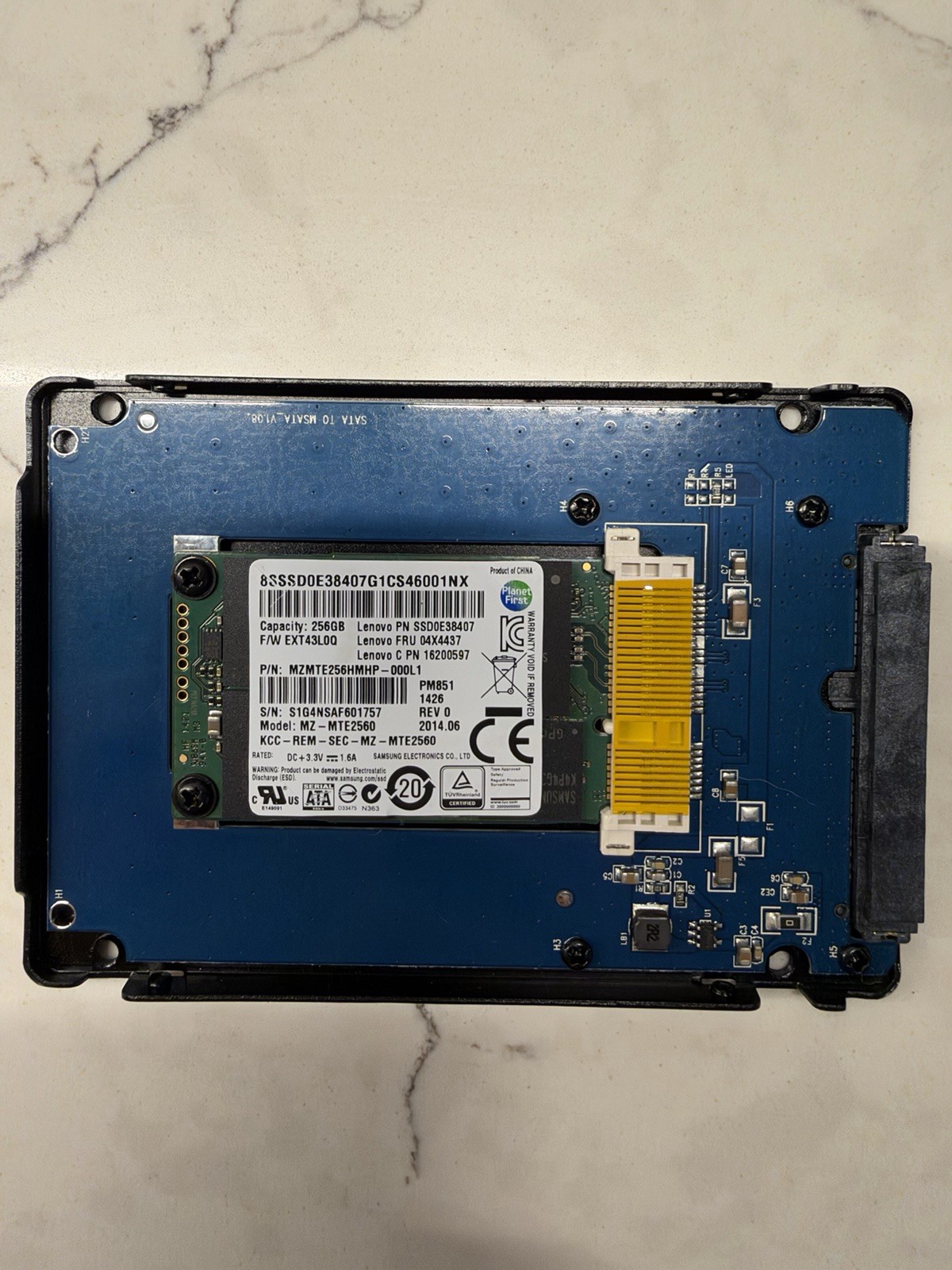 Samsung PM851 256GB mSATA SSD w/ 2.5” SATA Adapter 94% Health Tested