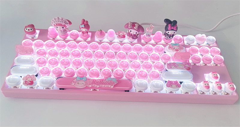 Kuromi My Melody Cinnamoroll Mechanical Keyboard 83Keys Keypad Cyan Axis RGB
