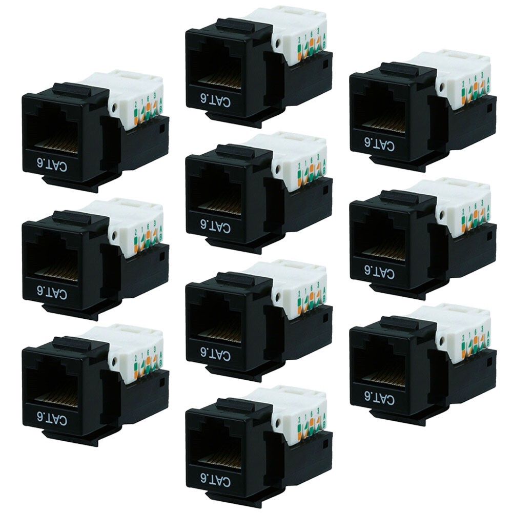 10 Pcs Cat5E RJ45 Toolless Keystone Jack Ethernet LAN Network Solid Cable Black