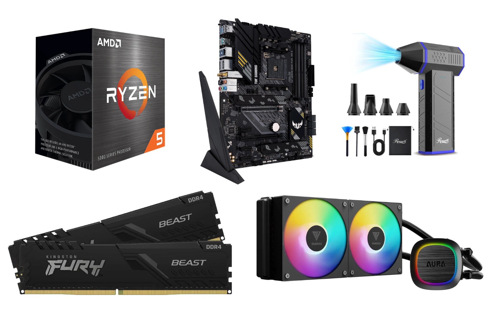 Ryzen 5 5500 CPU + ASUS TUF B550-Plus Wifi II + 16GB Ram+AIO + Air Duster Bundle