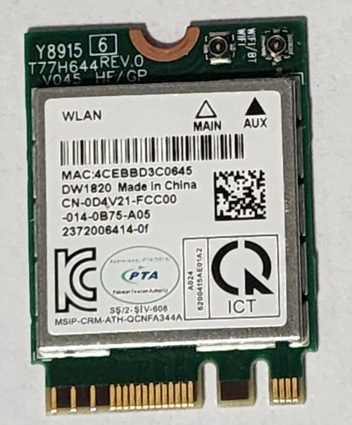 GENUINE DELL DW1820 WIRELESS WIFI 802.11 B/G/N/AC BT 4.1 - NOTEBOOK LAPTOP AIO