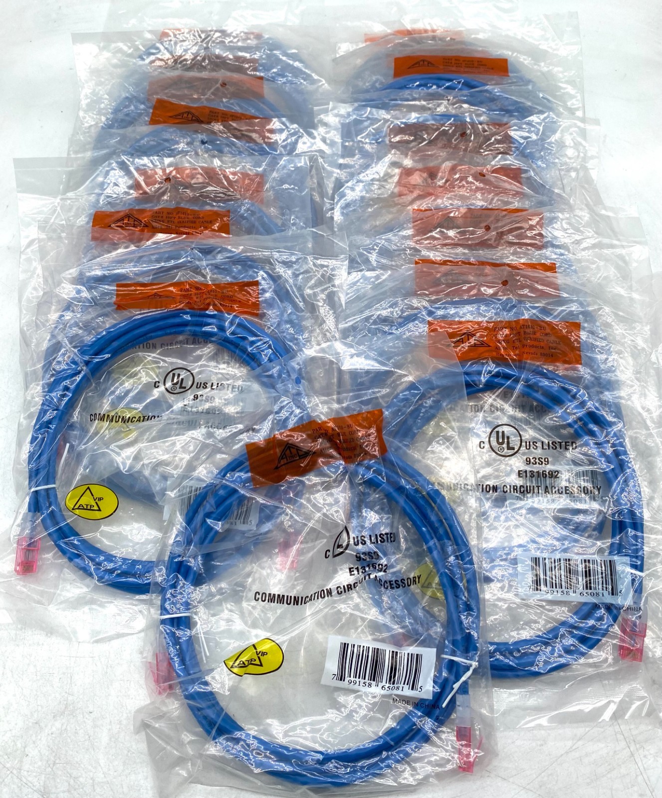 LOT OF 16 NEW ATP AT1610-BU 10FT CAT.6 BLUE PATCH CORDS