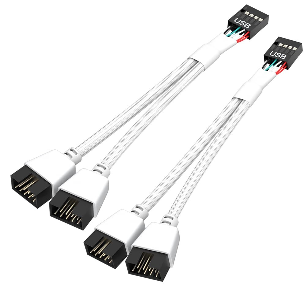 OwlTree 2 Pack Motherboard USB 2.0 to Dual 9 Pin Extension, 6.3 inches, White