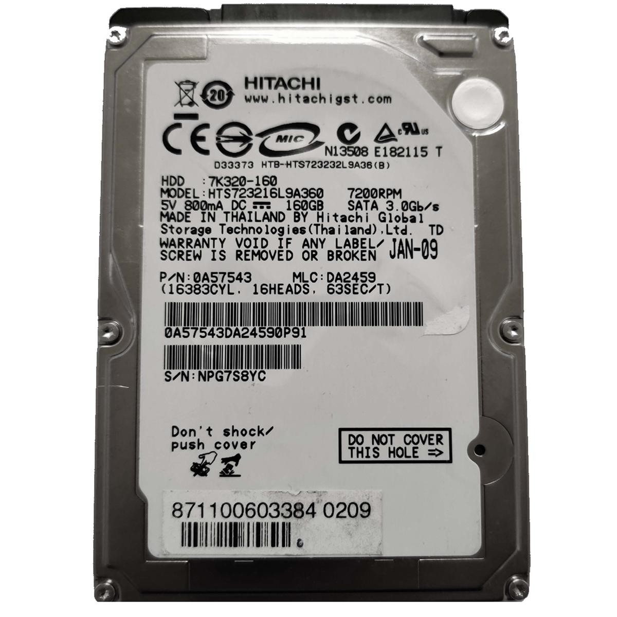 Hard Disk 160GB Hitachi SATA 2.5" Internal HTS723216L9A360 Notebook Laptop PC