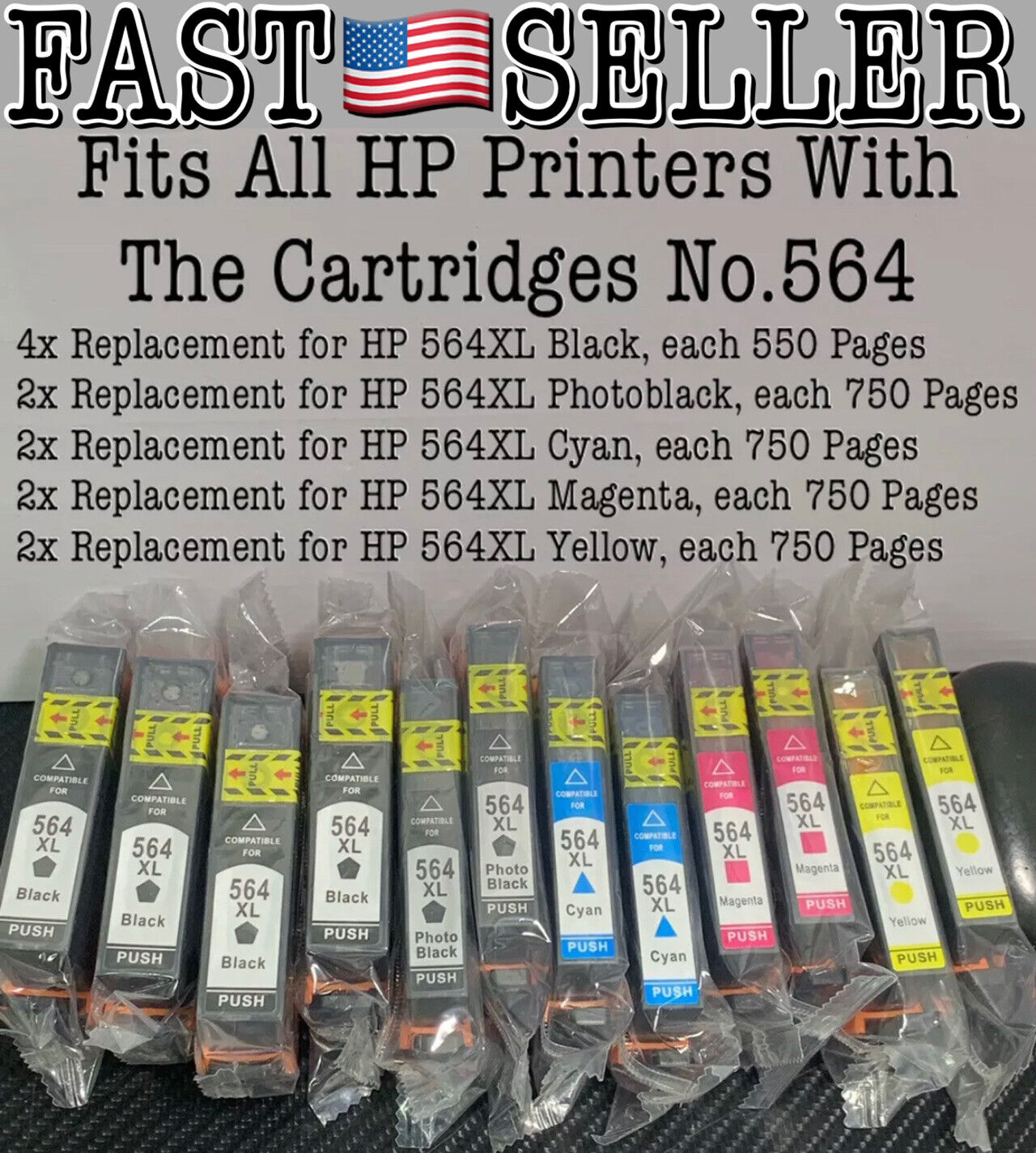 12-Pack Set HP 564 XL Ink Printer Cartridges Combo With PhotoSmart - SEALED