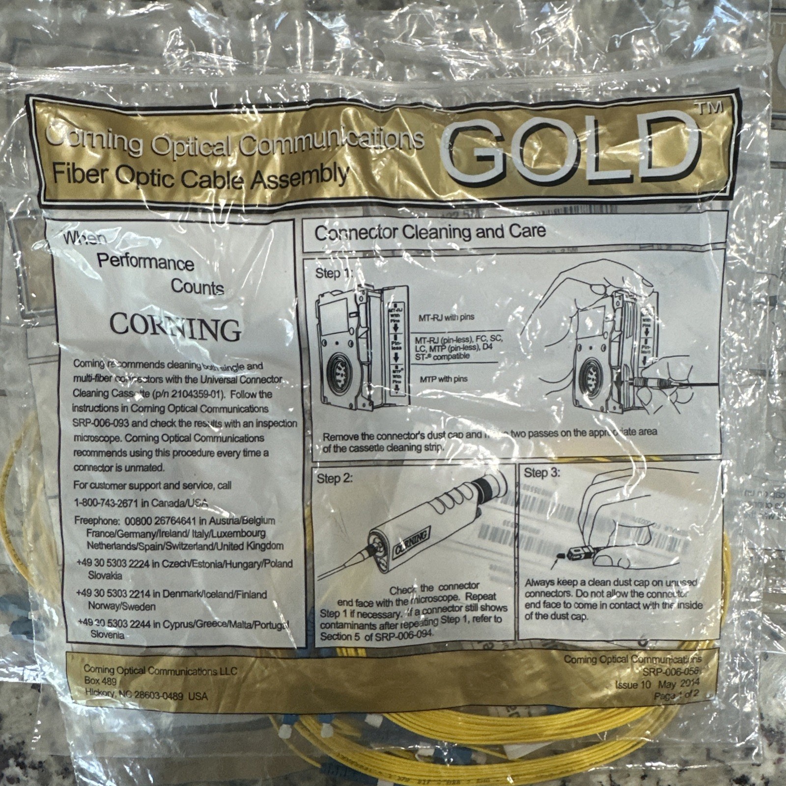 GOLD CORNING OPTICAL  COMMUNICATIONS FIBER OPTIC CABLE  