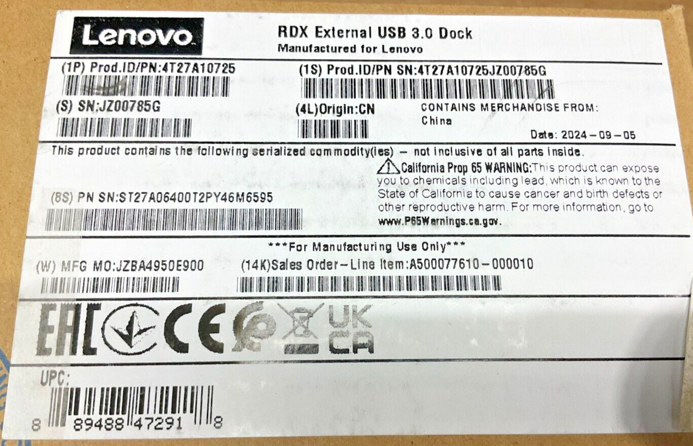 Lenovo RDX External USB3 Docking Station 4T27A10725 ✅❤️️✅❤️️✅❤️️✅ NEW