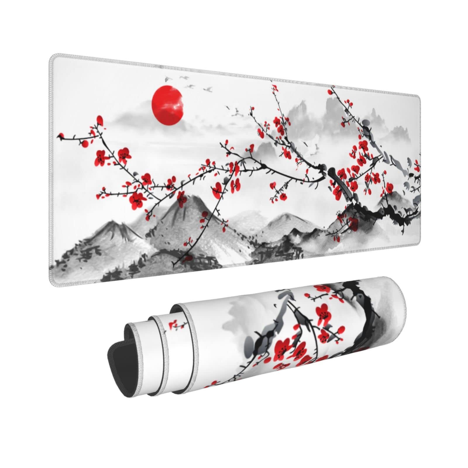 Watercolor Cherry Blossom Mouse Pad 31.5x11.8 Inch Pink Full Desk Japanese Sa...
