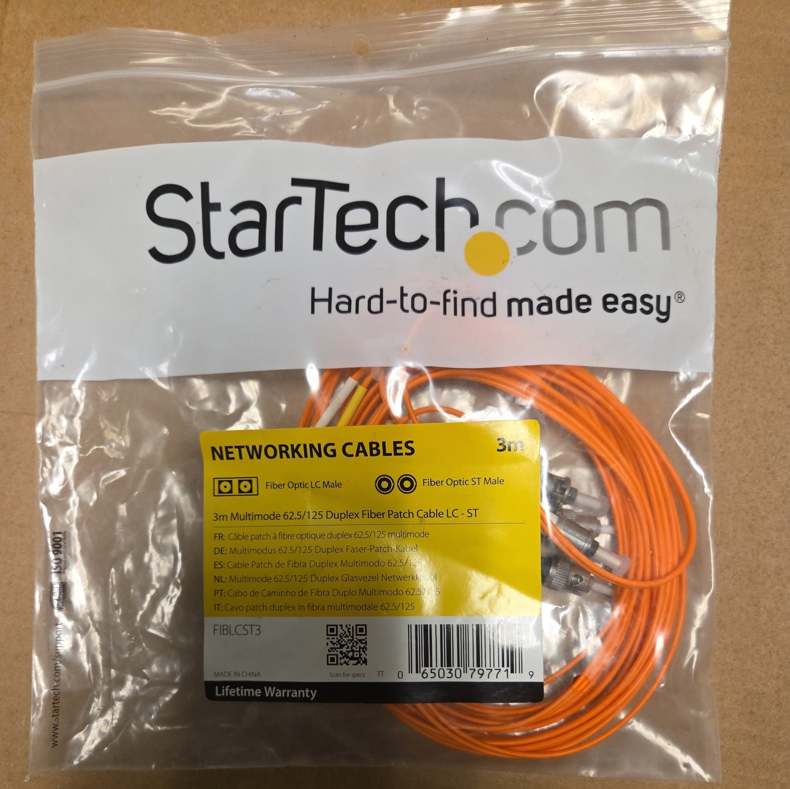 StarTech FIBLCST3 9.8 Ft. Multimode 62.5/125 Duplex Fiber Patch LC-ST