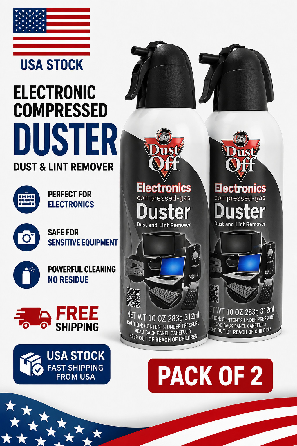 Falcon Dust-Off Compressed Gas Electronics Duster 10 oz - 2 Pack