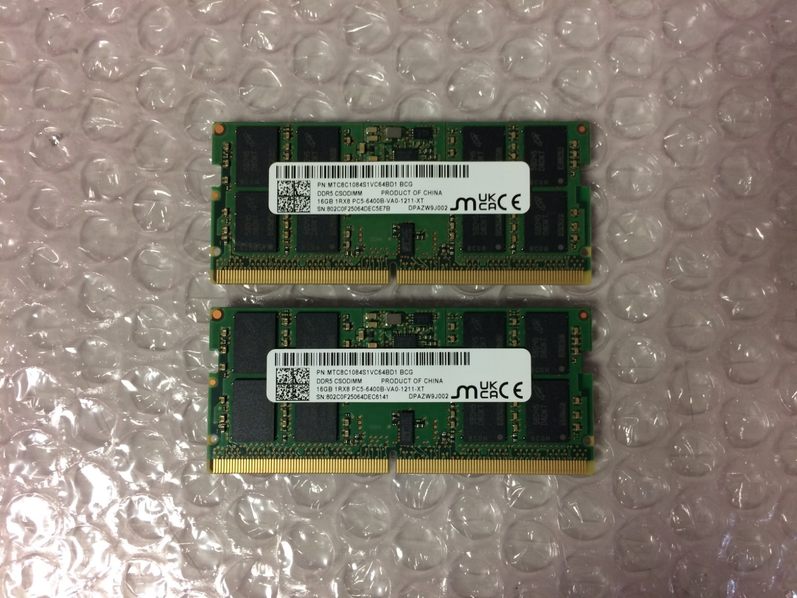 LOT of 2 Micron 16GB 1Rx8 PC5-6400 DDR5 CSODIMM Laptop RAM MTC8C1084S1VC64BD1