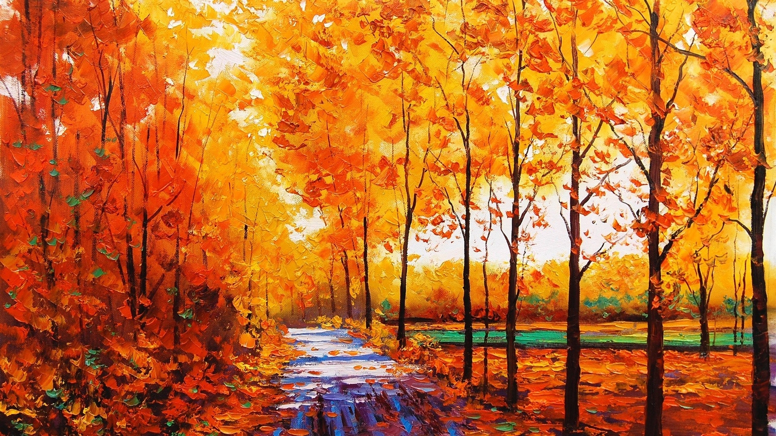 Landscape painting fall trees oil forest fallen leaves Custom Gaming Mat Desk