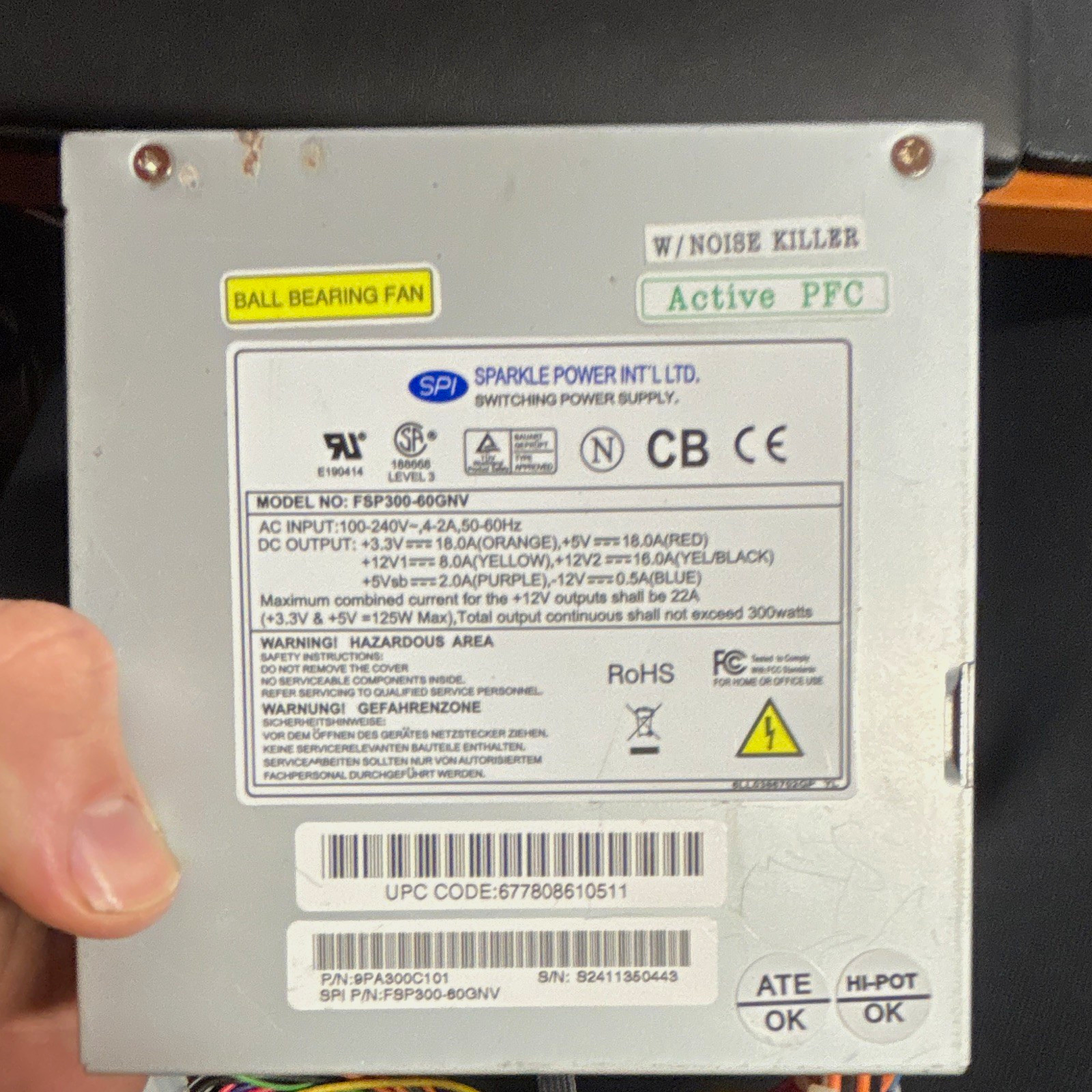 Sparkle Power SPI FSP300-60GNV 300W ATX Power Supply Active PFC 9PA300C101