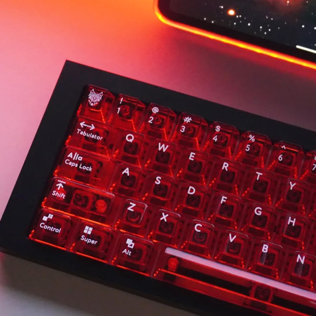 Crystal Clear Keyboard Keycaps Transparent PC Cherry Profile Red Keycap Set 114