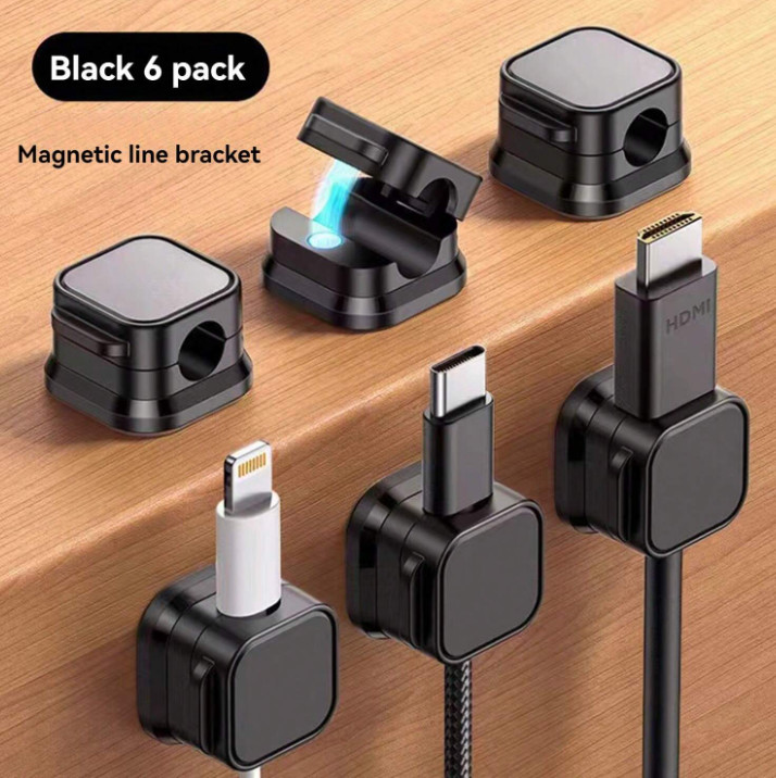 6-Piece Magnetic Cable Clamps - Adjustable Wire Holder for Home & Office Desk