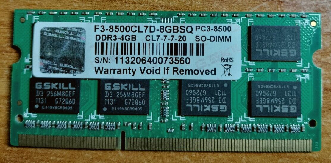 G.SKILL F3-8500CL7D-8GBSQ DDR3 4GB RAM PC3-8500