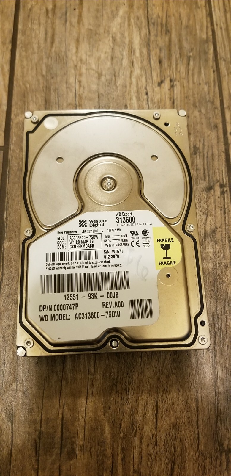 Hard Drive Disk IDE Western Digital Expert 313600 AC313600-75DW 26712000 Rev.A00
