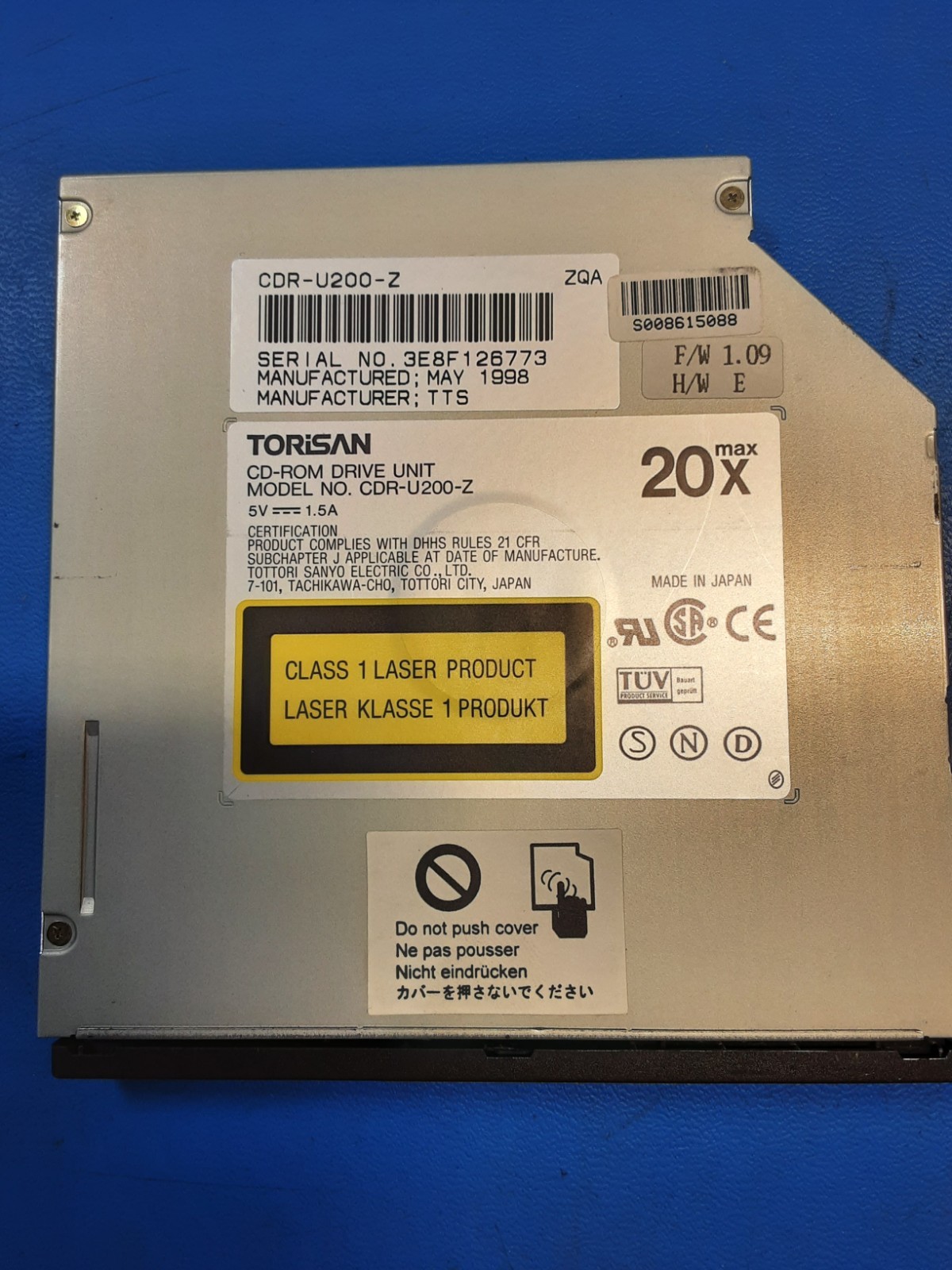 TORISAN CDR-U200-Z 24X IDE Slim CD-ROM Drive NOS Optical Drive CDRU200Z 5V 1.5A