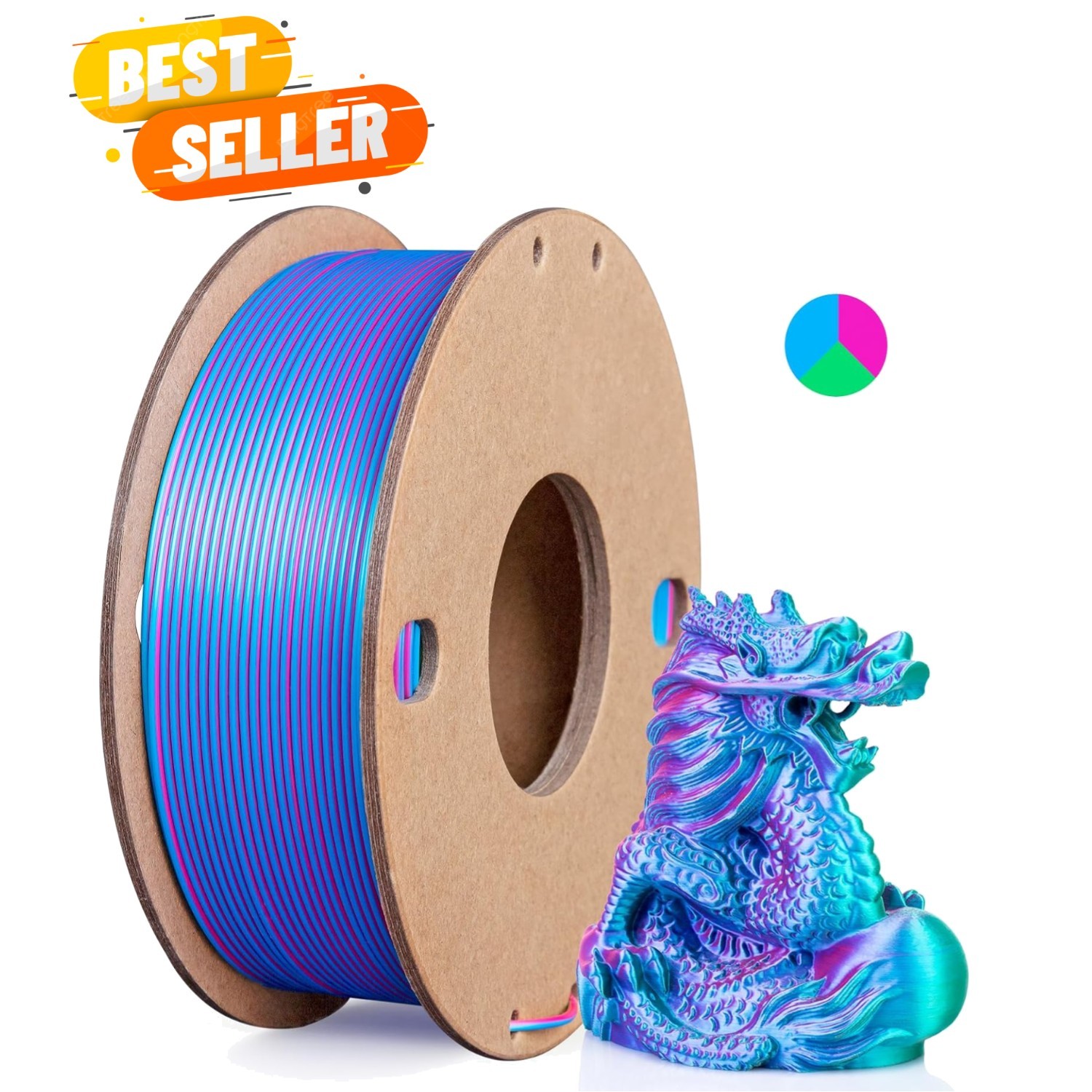 Silk Triple Color PLA Filament 1.75mm, 3-in-1 Coextruded Shiny Multicolor 3D ...