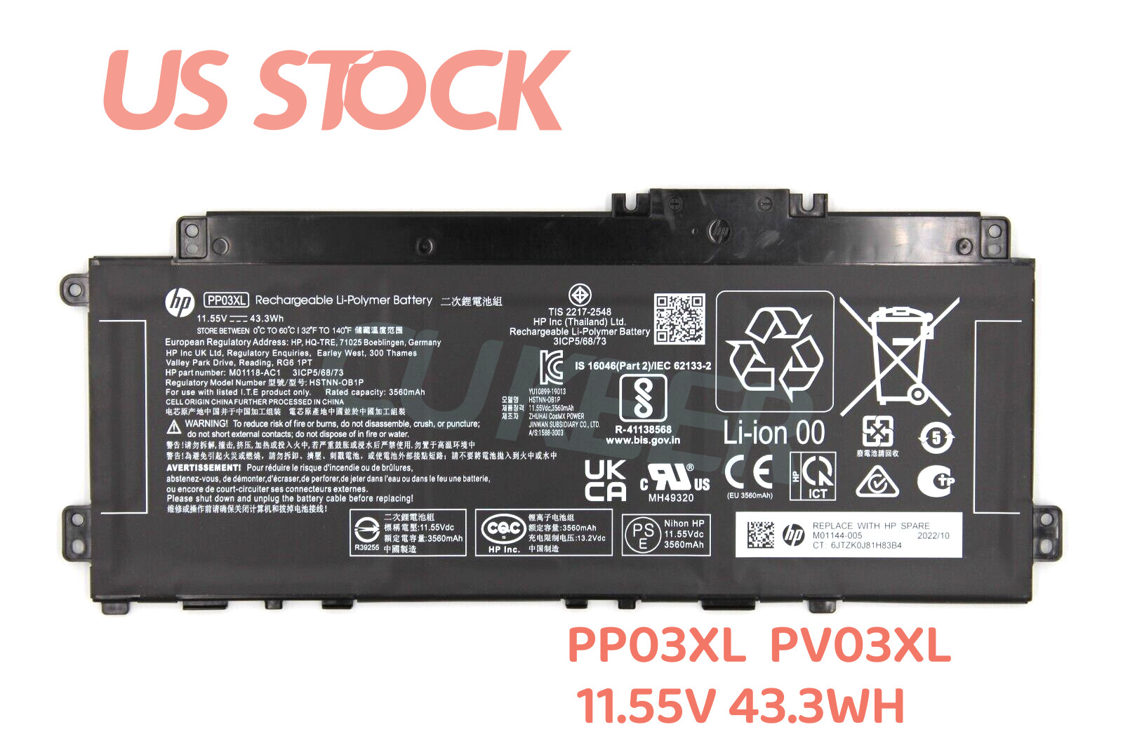 Genuine PP03XL PV03XL Battery For  Pavilion 13 14 X360 HSTNN-LB8 L83388-421