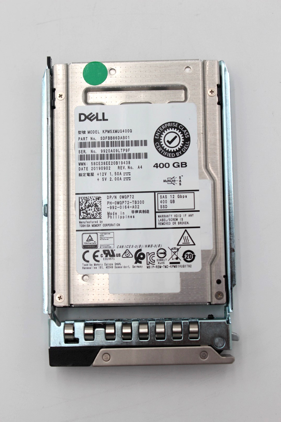 Dell 400GB 12G SAS 2.5" WI SSD KPM5XMUG400G 0WGP72 WGP72 G14 Tray Caddy ✅