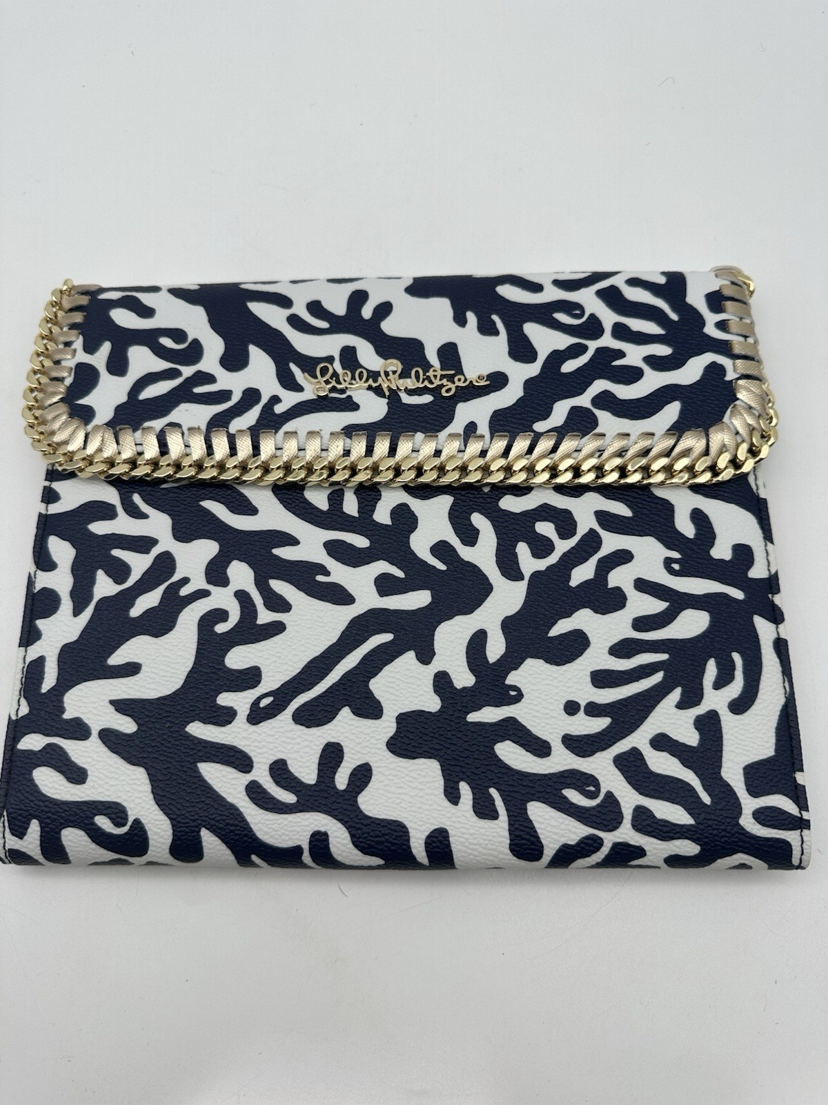 Lilly Pulitzer i-Pad Tablet case Navy And Gold Fits 7-9.5” Tablets NEW