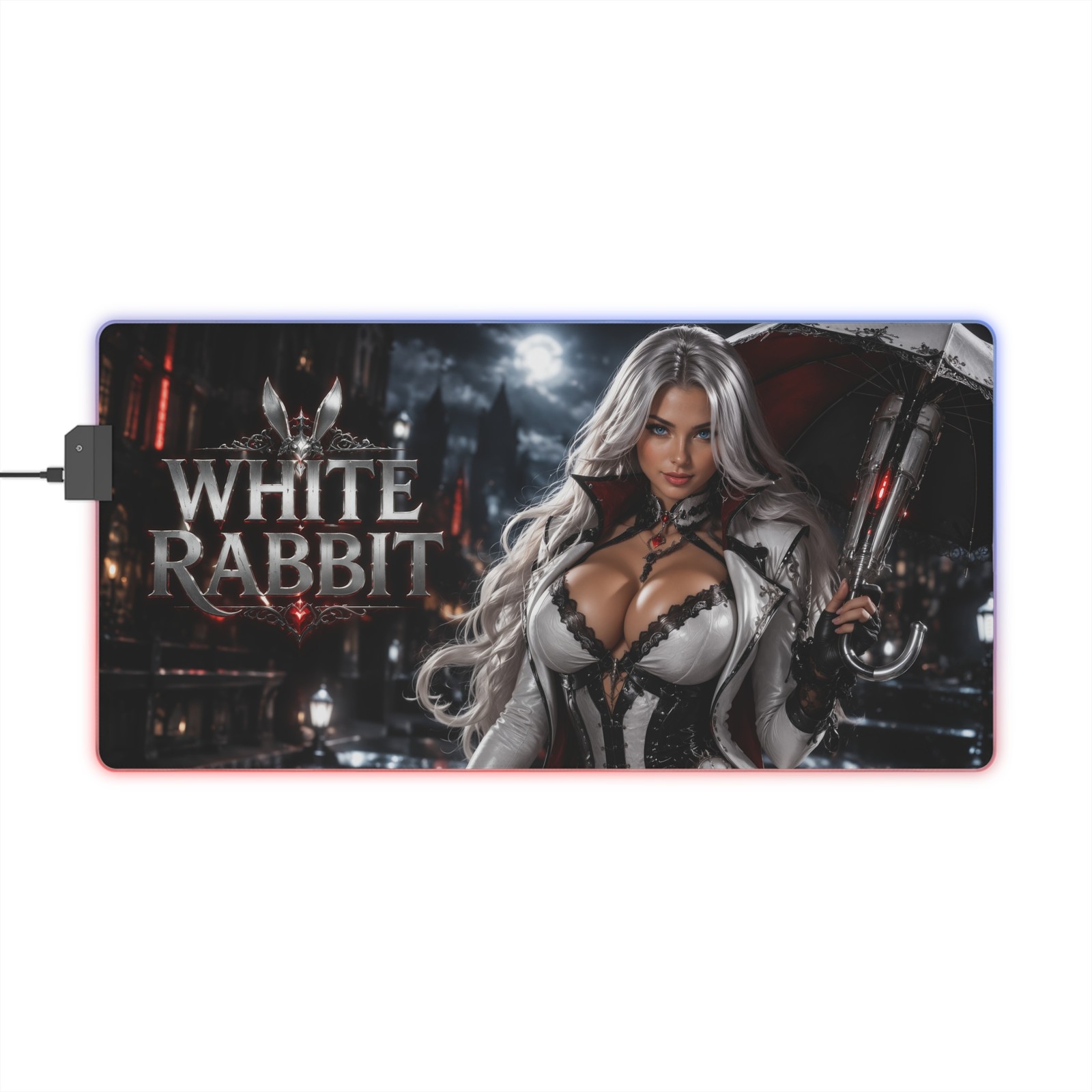 White Rabbit RGB Mouse Mat LED Desk Pad Gaming Keyboard Mat Gamer Accessories